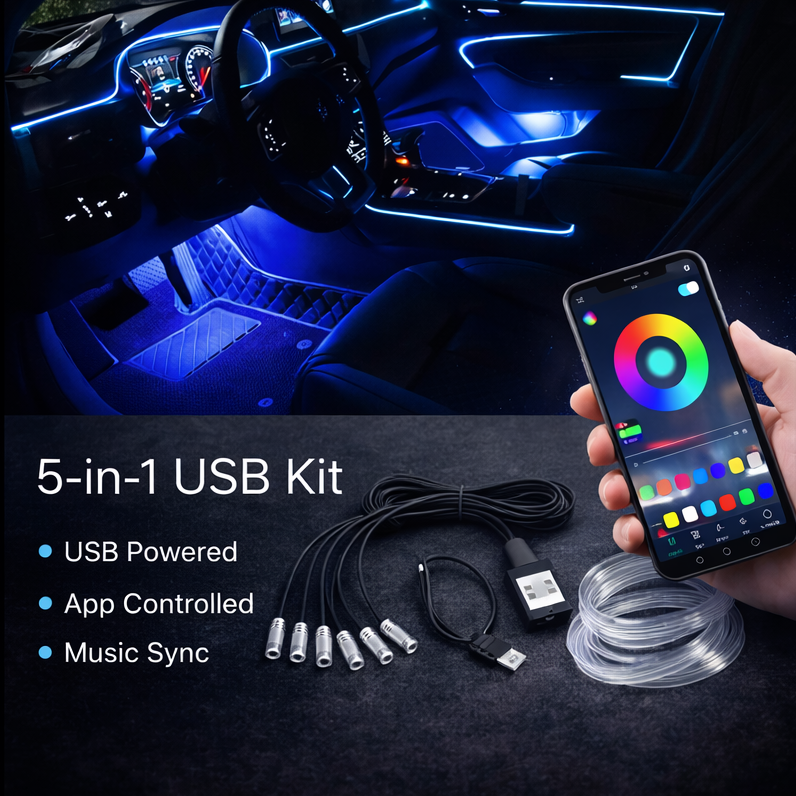 RGB Car Interior LED Light Kit – App Controlled Ambient Lighting