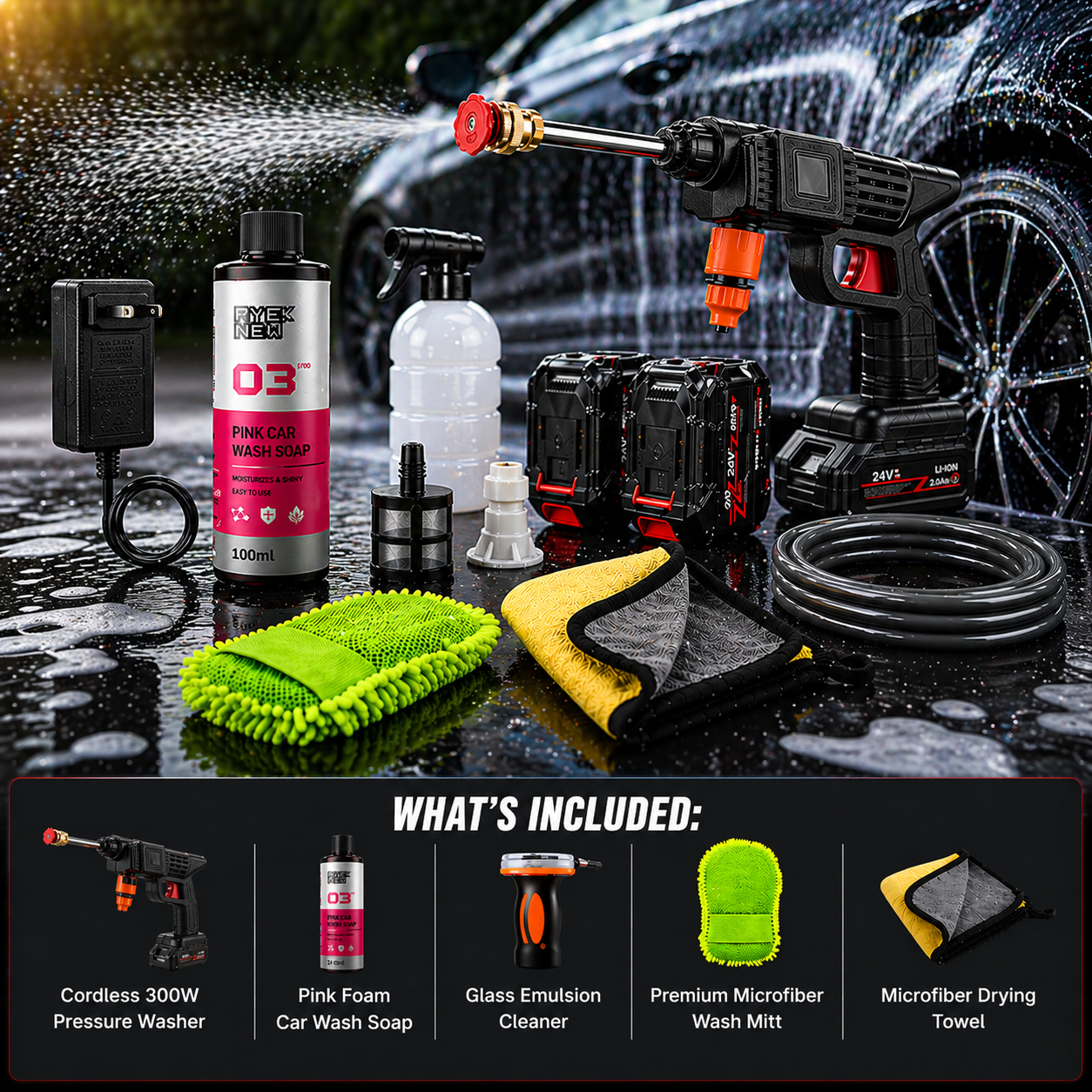 Car Exterior Cleaning Kit – Foam Wash & Shine Bundle