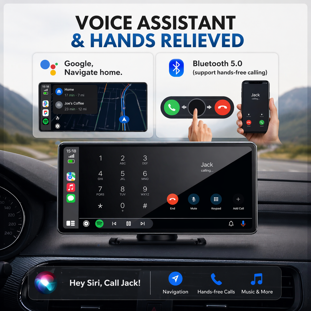 Wireless CarPlay & Android Auto Dashboard Display – Portable Touchscreen GPS & Backup Camera Support