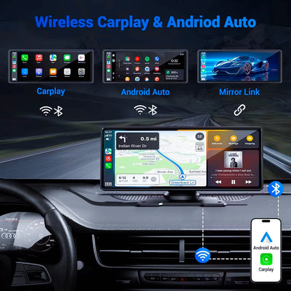 Wireless CarPlay & Android Auto Dashboard Display – Portable Touchscreen GPS & Backup Camera Support