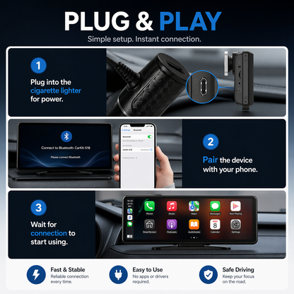 Wireless CarPlay & Android Auto Dashboard Display – Portable Touchscreen GPS & Backup Camera Support